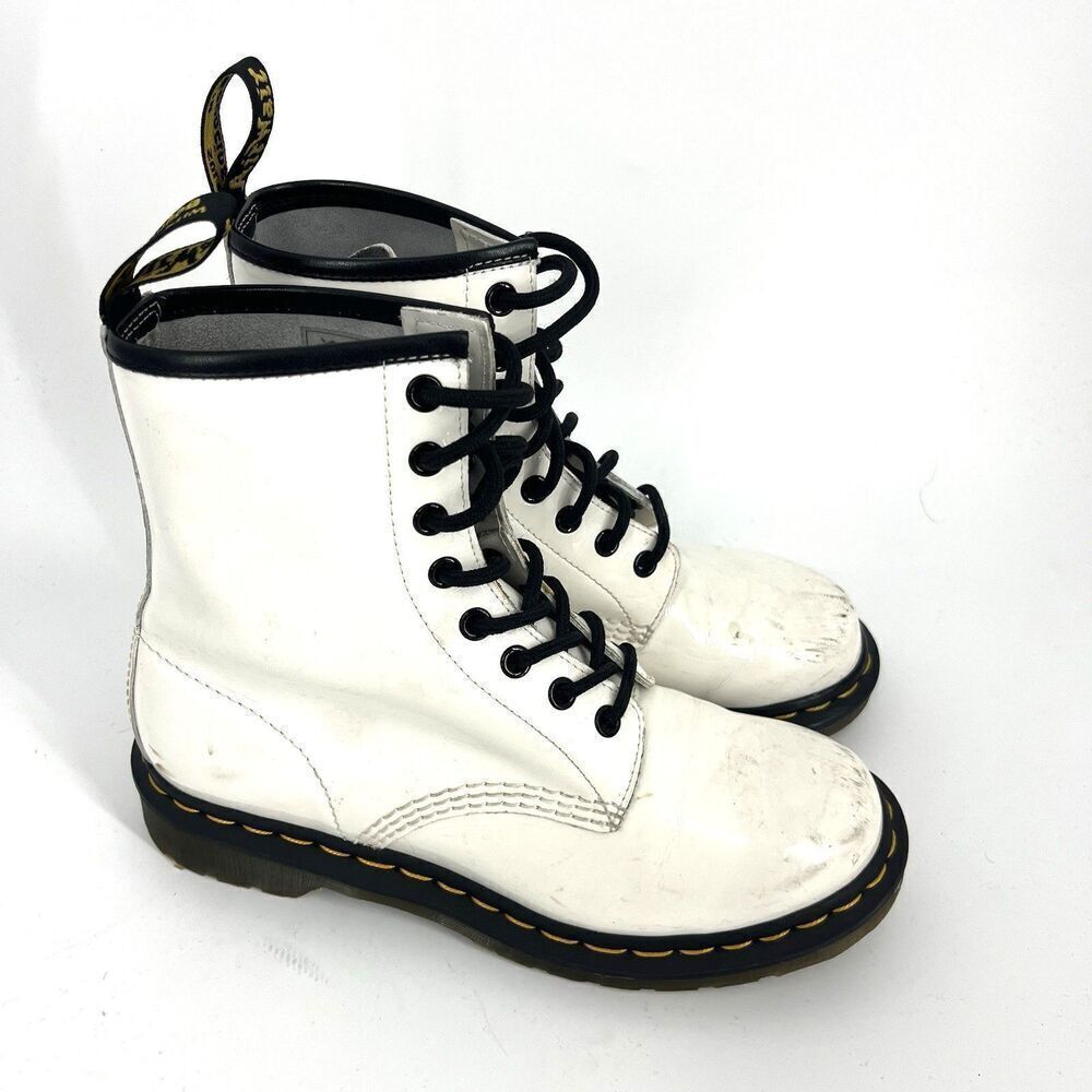Dr Martens Combat Boots Size 7 Womens White Patent Leather Punk Grunge 90s 1460